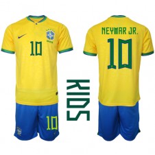 Brasilien Neymar Jr #10 Hemmaställ Barn VM 2022 Korta ärmar (+ Korta byxor)
